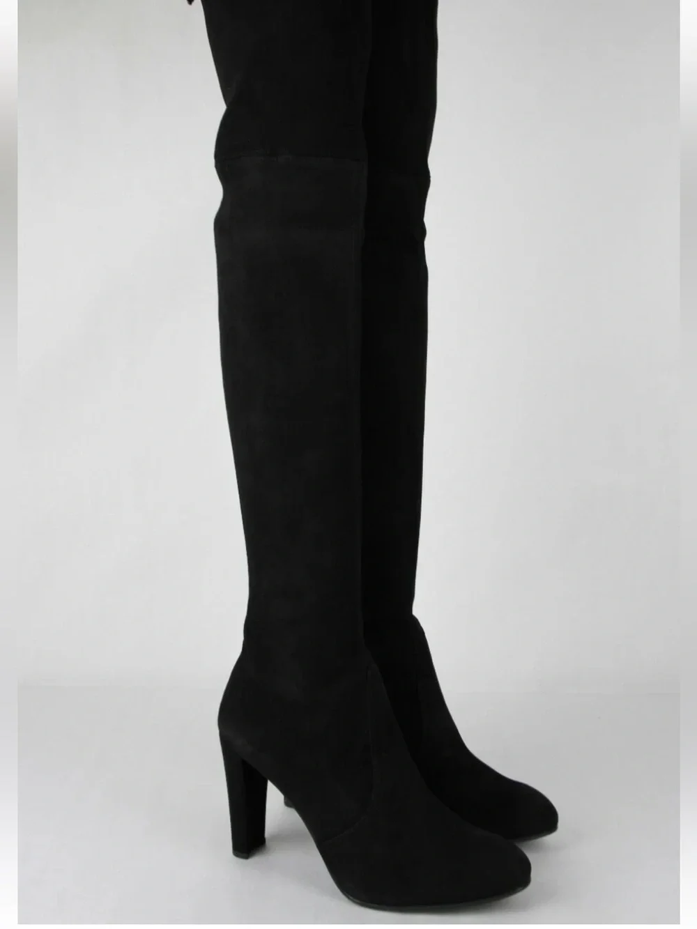 Stuart Weitzman Highland Black Over-the-Knee Suede Heeled Boots